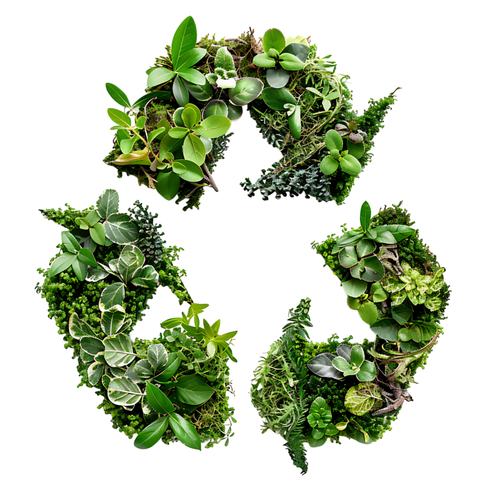 Recycle icon symbol in plants nature on isolated transparent background png