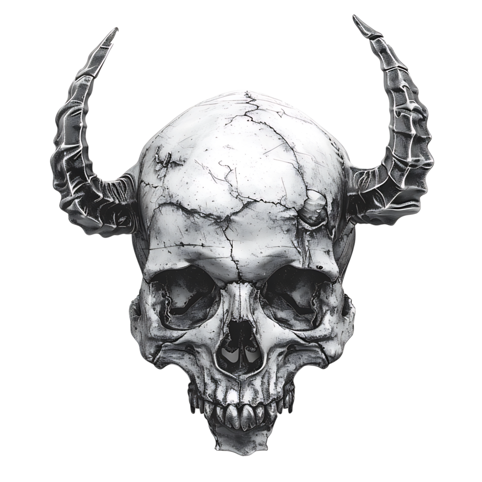 Devil skull with horns on isolated transparent background png