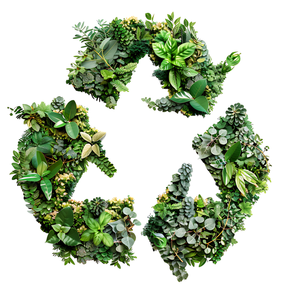 Recycle icon symbol in plants nature on isolated transparent background png