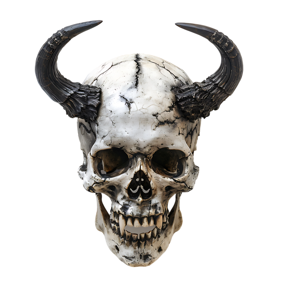 Devil skull with horns on isolated transparent background png