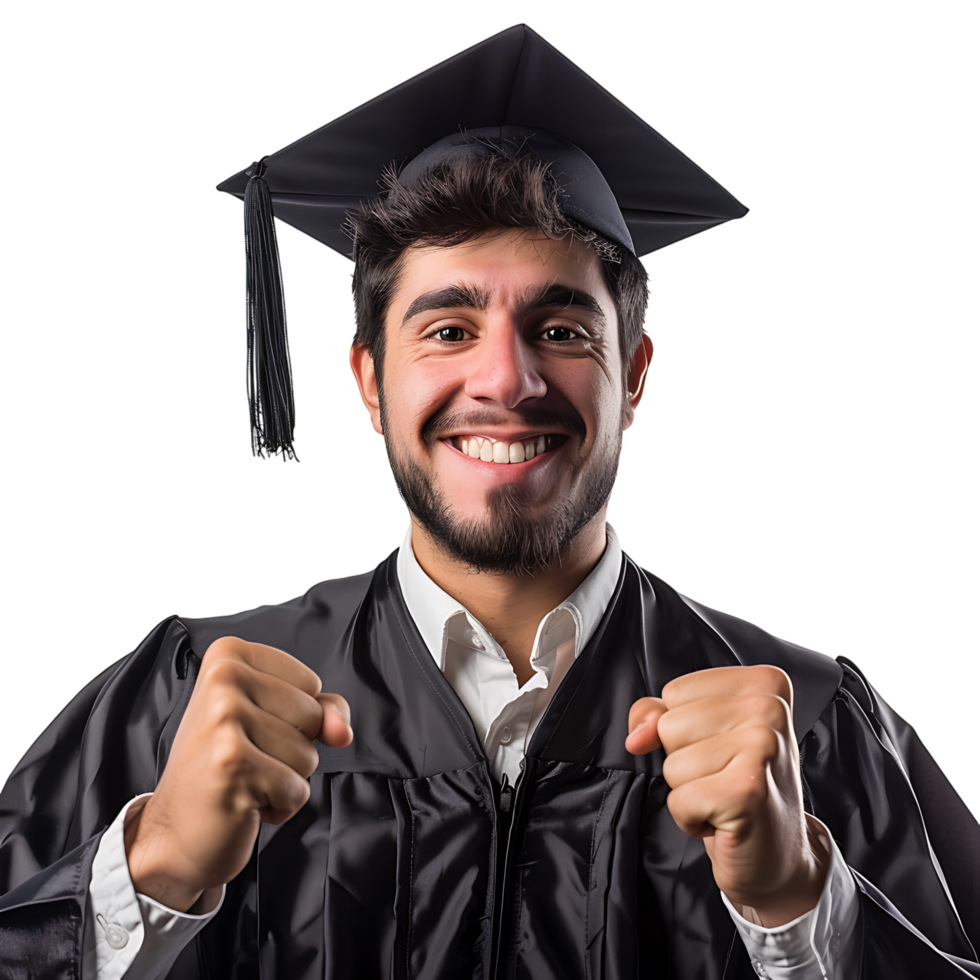 Happy man graduation on isolated transparent background png