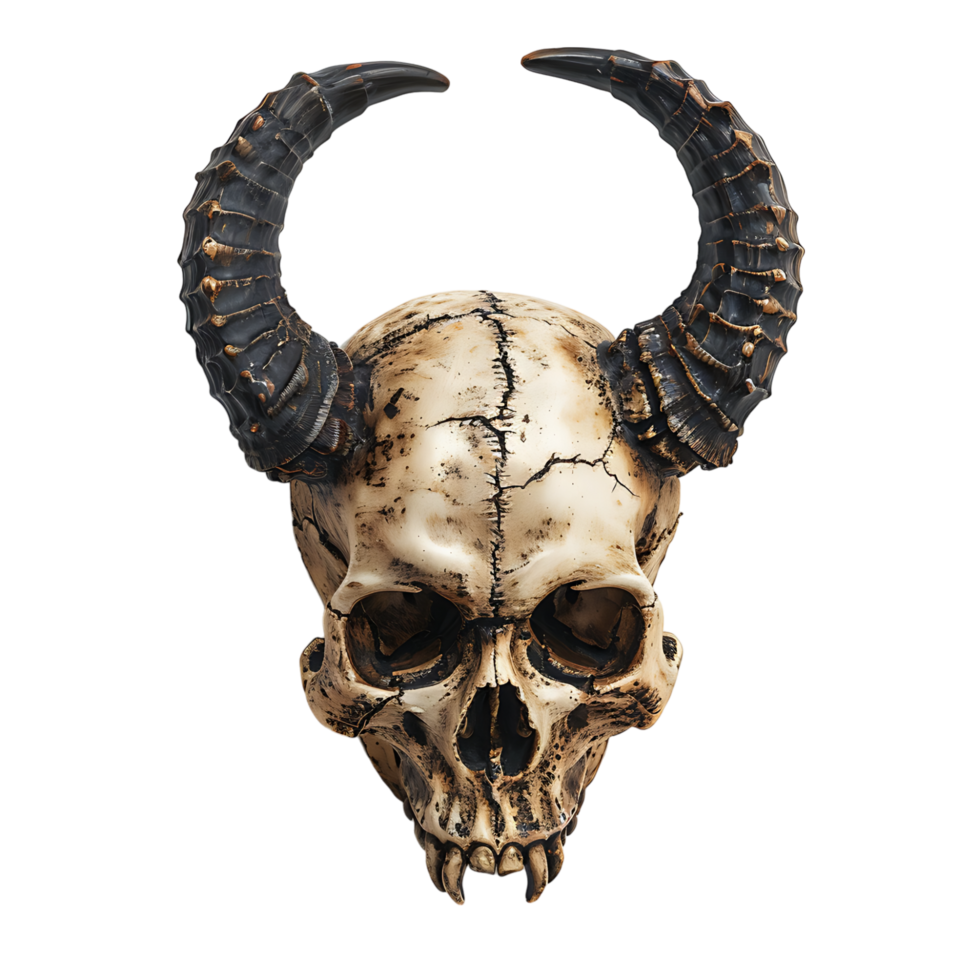 Devil skull with horns on isolated transparent background png