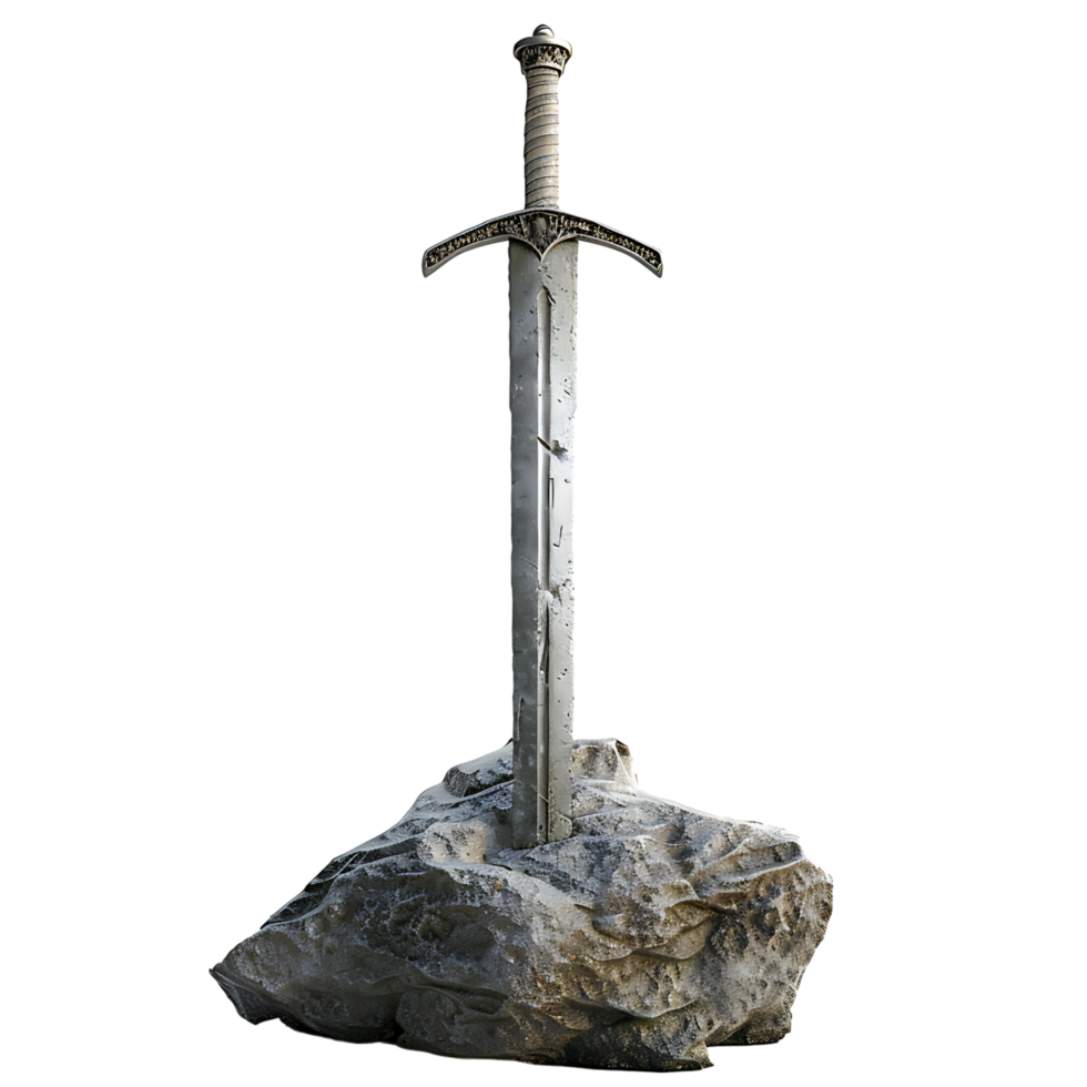 Excalibur sword in the stone on isolated transparent background png