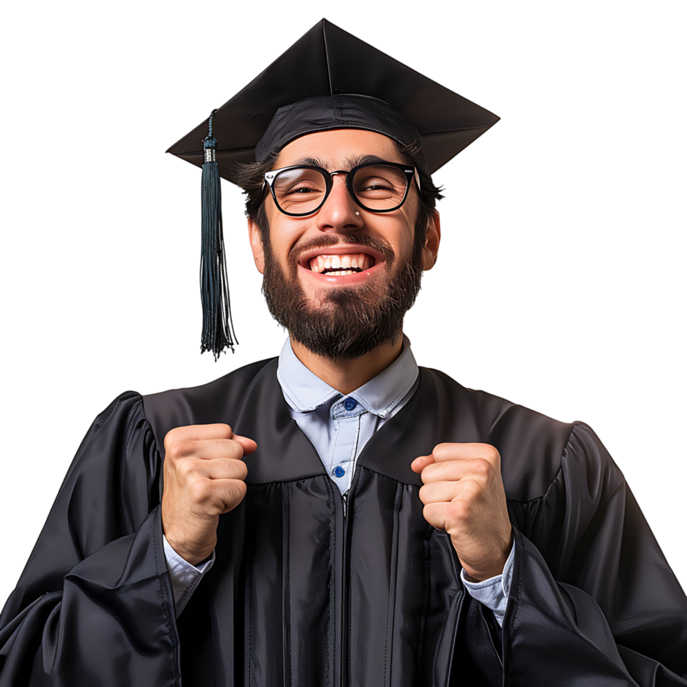 Happy man graduation on isolated transparent background png