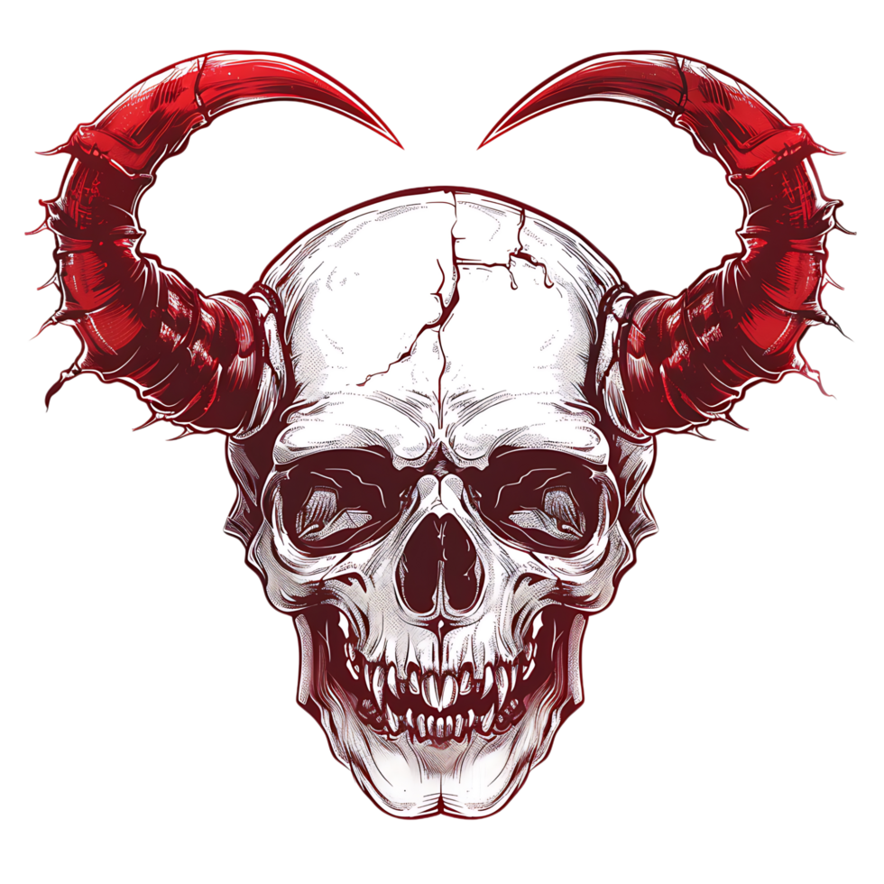 Devil skull with horns on isolated transparent background png