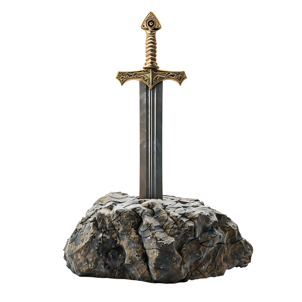 Excalibur épée dans le pierre sur isolé transparent Contexte png