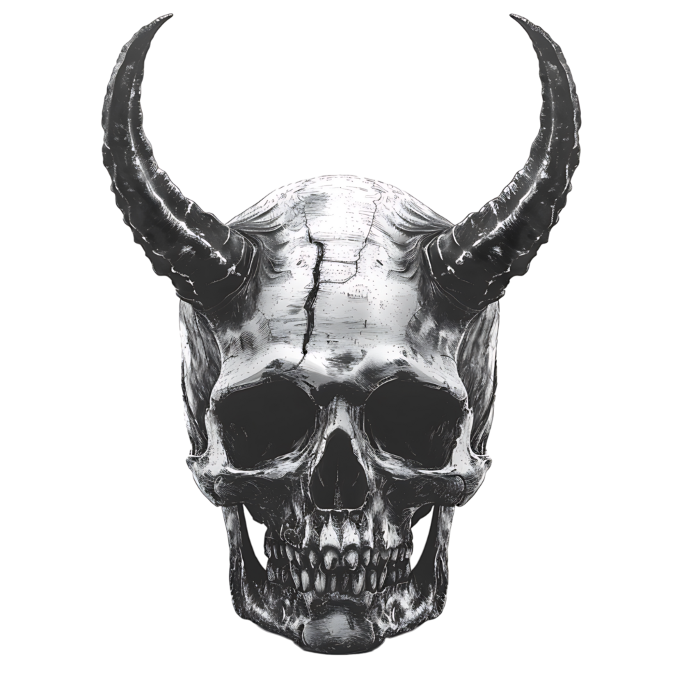 Devil skull with horns on isolated transparent background png