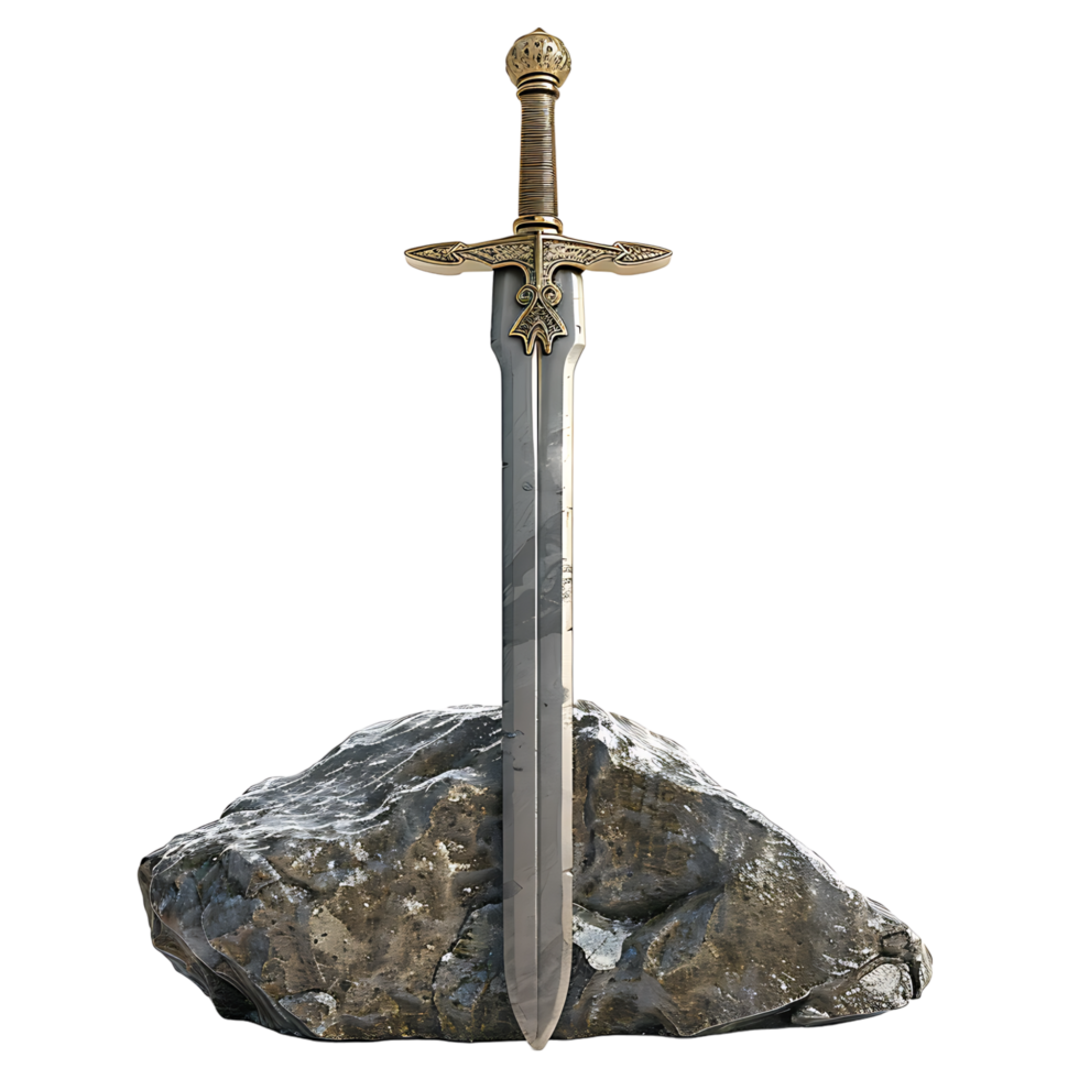 Excalibur épée dans le pierre sur isolé transparent Contexte png