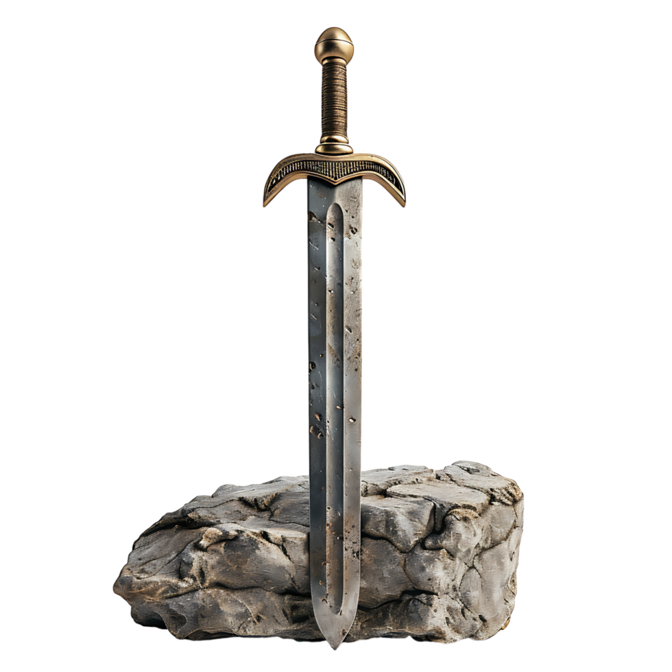 Excalibur épée dans le pierre sur isolé transparent Contexte png