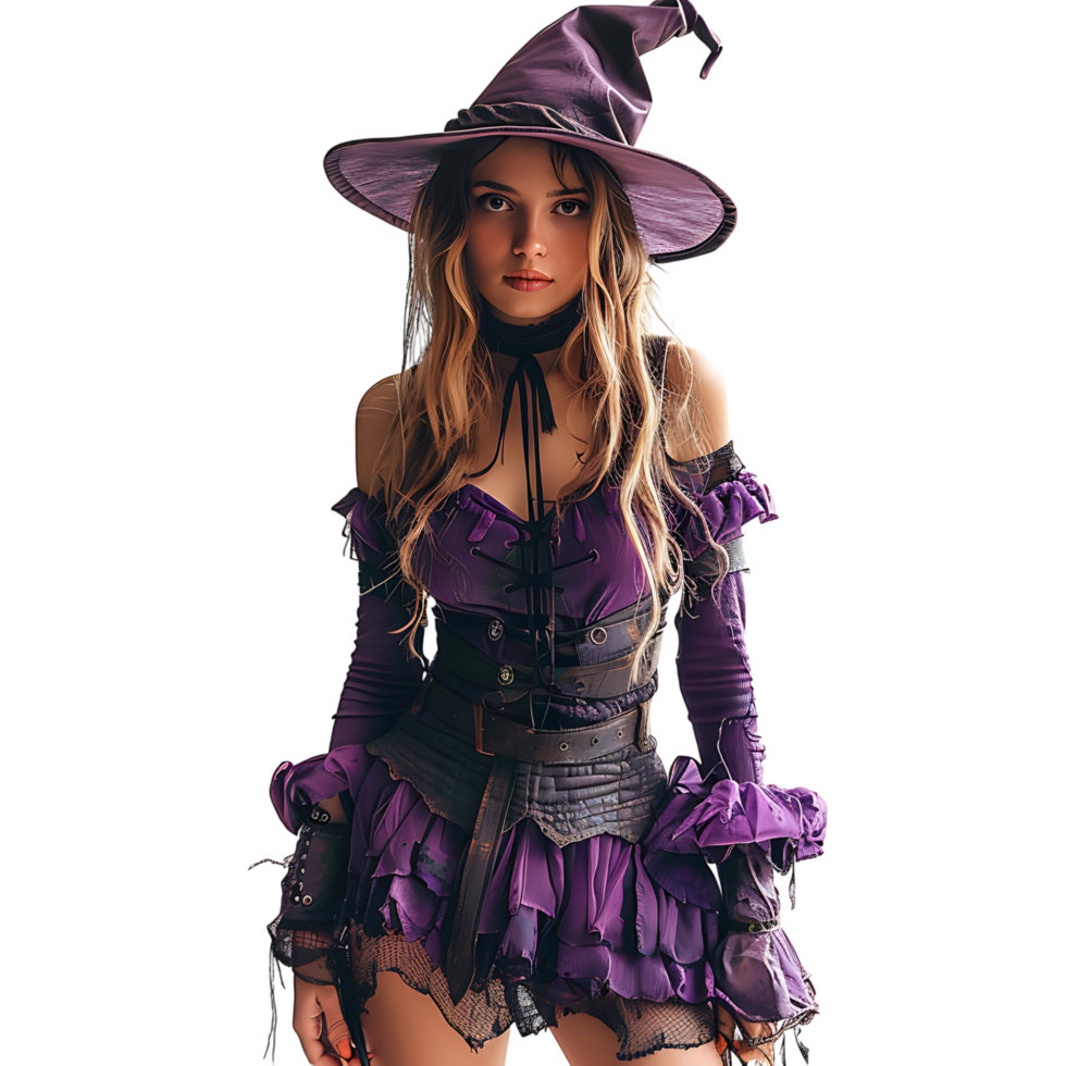 Pretty witch model cosplay on isolated transparent background png