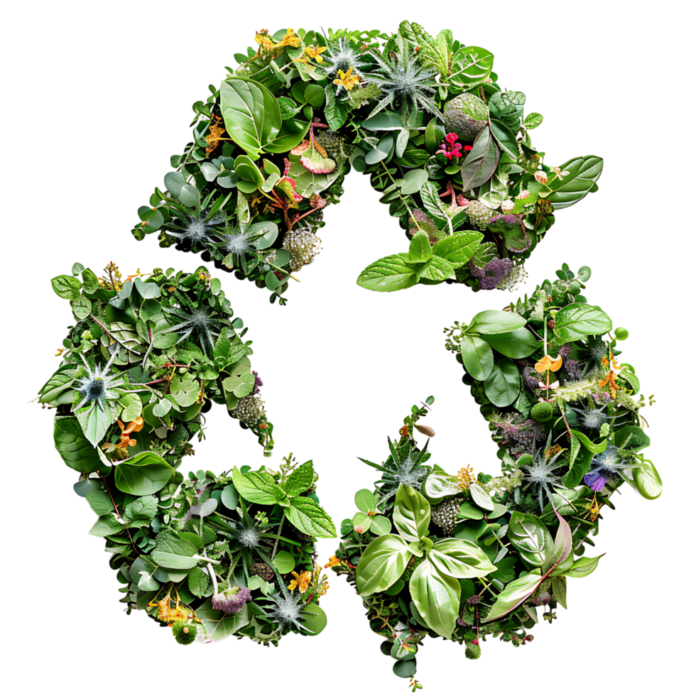 Recycle icon symbol in plants nature on isolated transparent background png