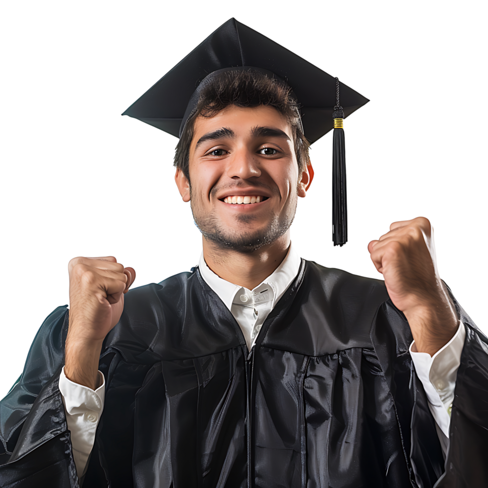 Happy man graduation on isolated transparent background png