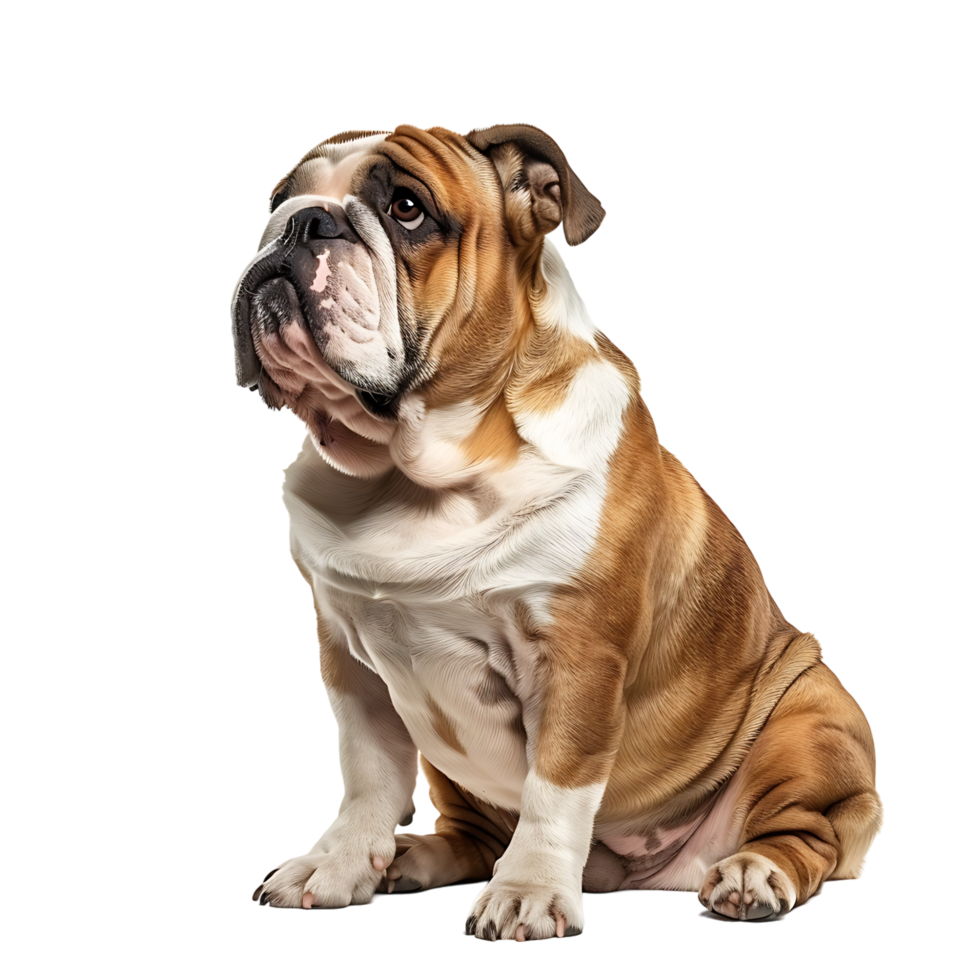 Front view of a Bull dog sitting on isolated transparent background png