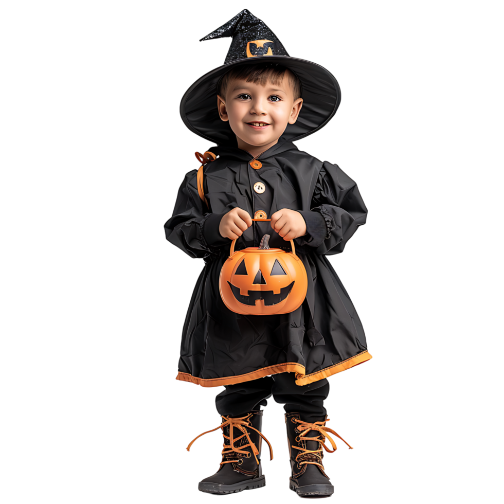 pojke unge halloween kostym lura eller behandla på isolerat transparent bakgrund png