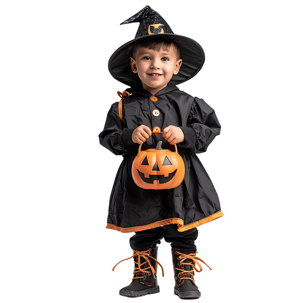 Boy kid halloween costume trick or treat on isolated transparent background png