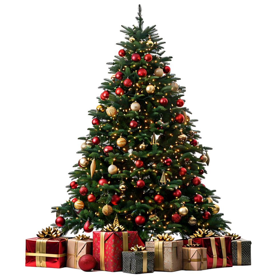 Christmas tree with gifts on isolated transparent background png