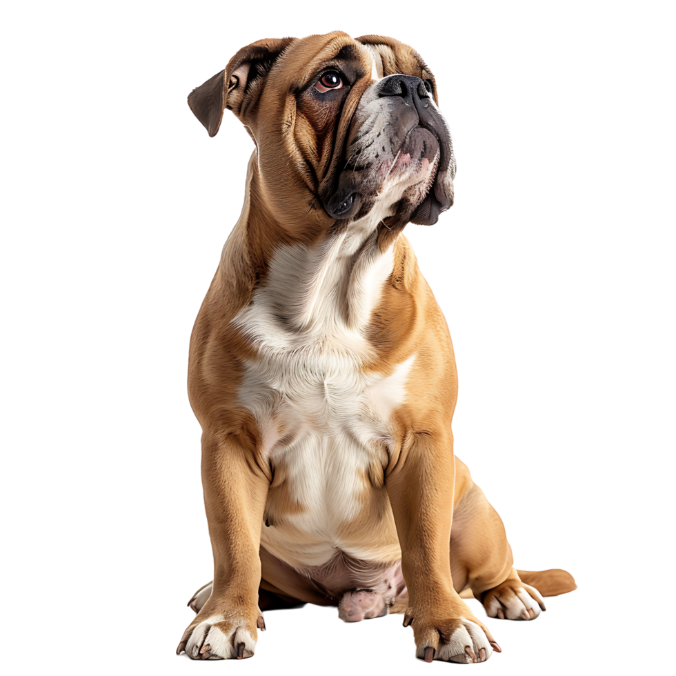 Front view of a Bull dog sitting on isolated transparent background png