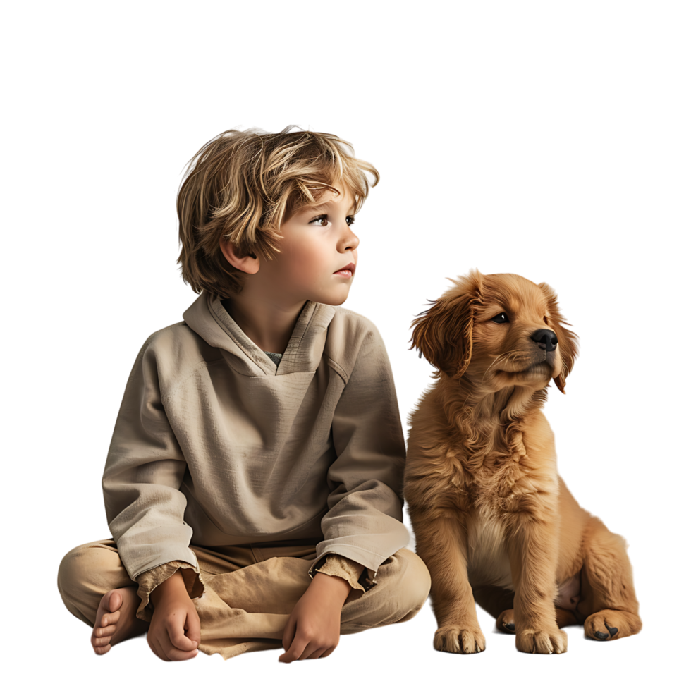 Boy kid with pet dog on isolated transparent background png