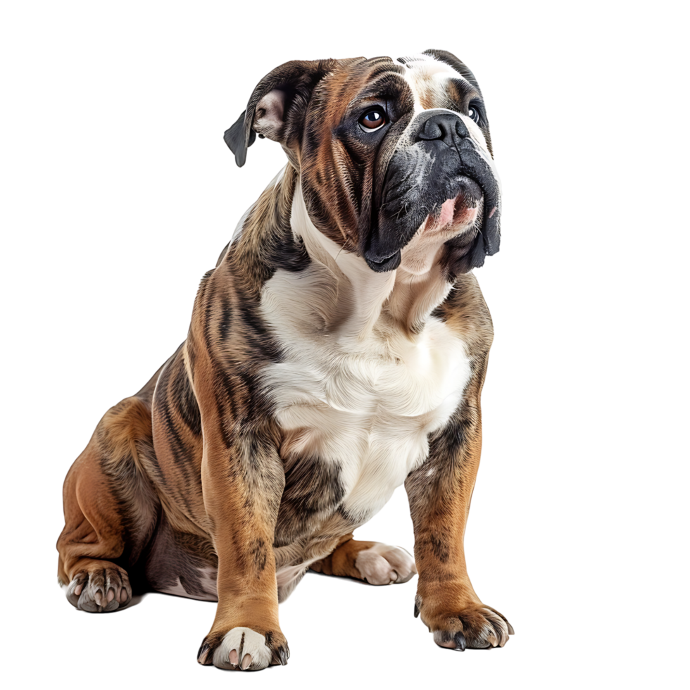 Front view of a Bull dog sitting on isolated transparent background png