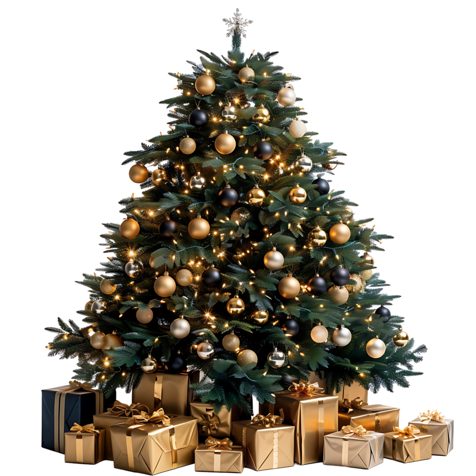 Christmas tree with gifts on isolated transparent background png