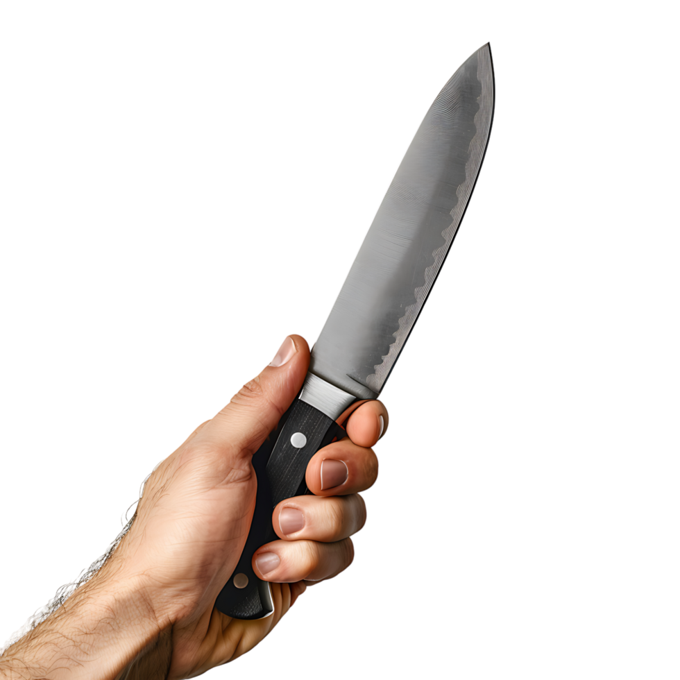 Hand holding knife on isolated transparent background png