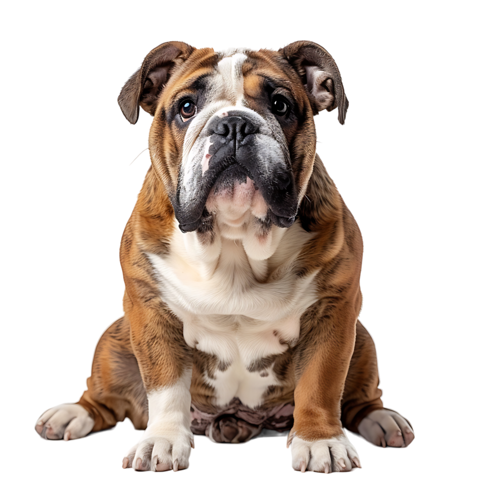 Front view of a Bull dog sitting on isolated transparent background png