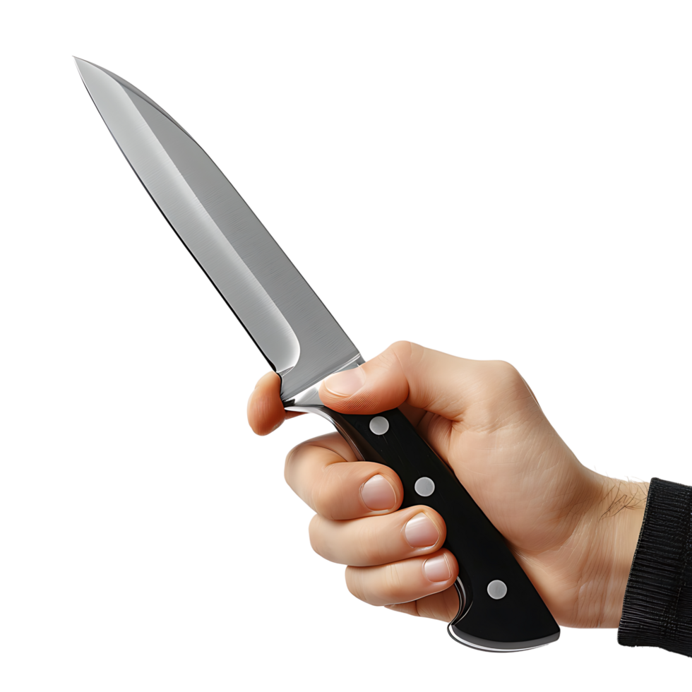 Hand holding knife on isolated transparent background png