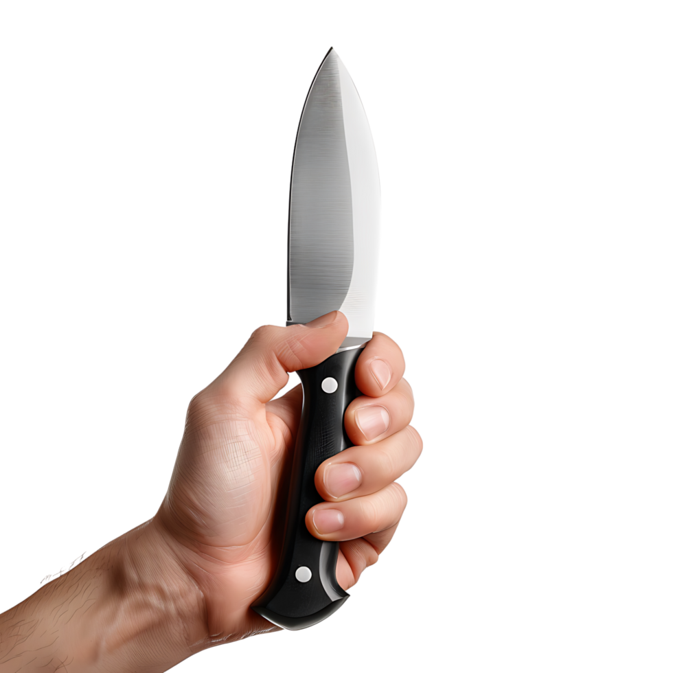 Hand holding knife on isolated transparent background png