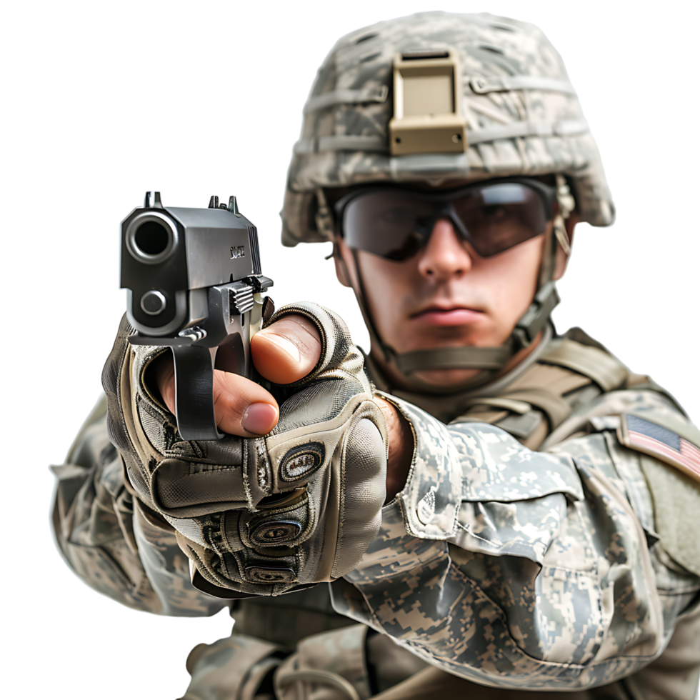 soldato Tenere un' pistola su isolato trasparente sfondo png