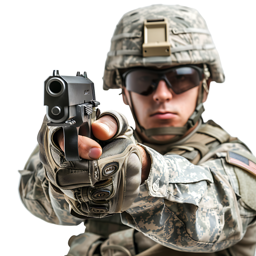 Soldier holding a gun on isolated transparent background png