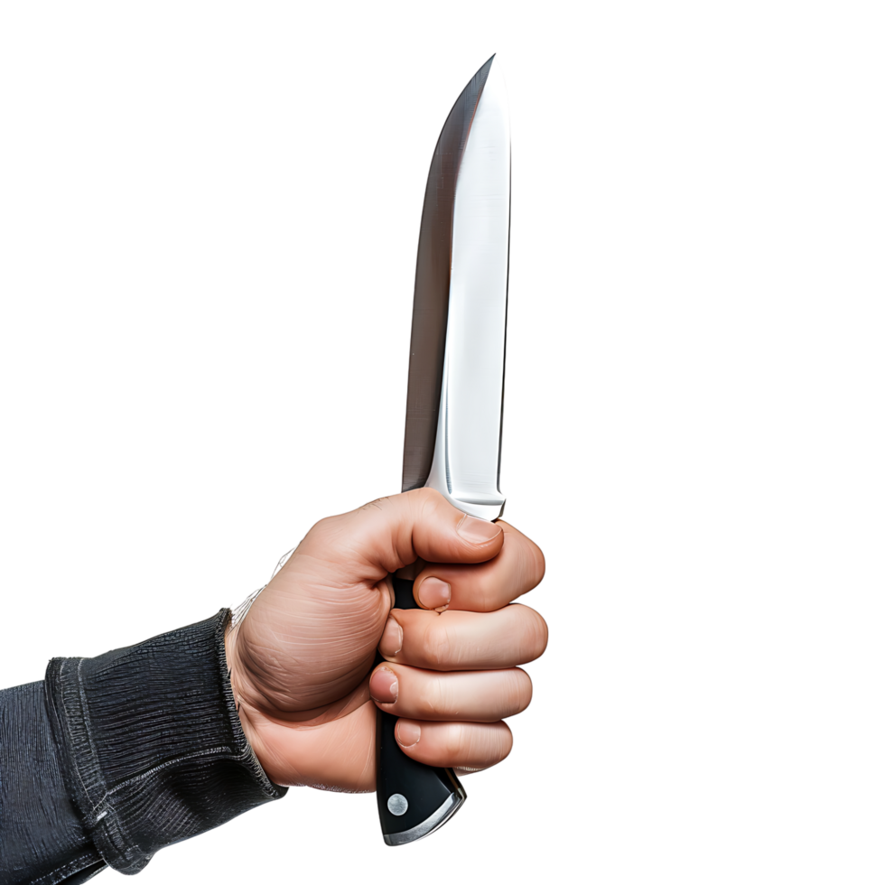 Hand holding knife on isolated transparent background png