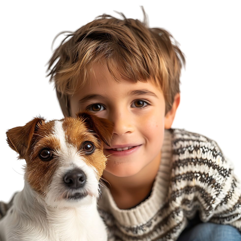 Boy kid with pet dog on isolated transparent background png