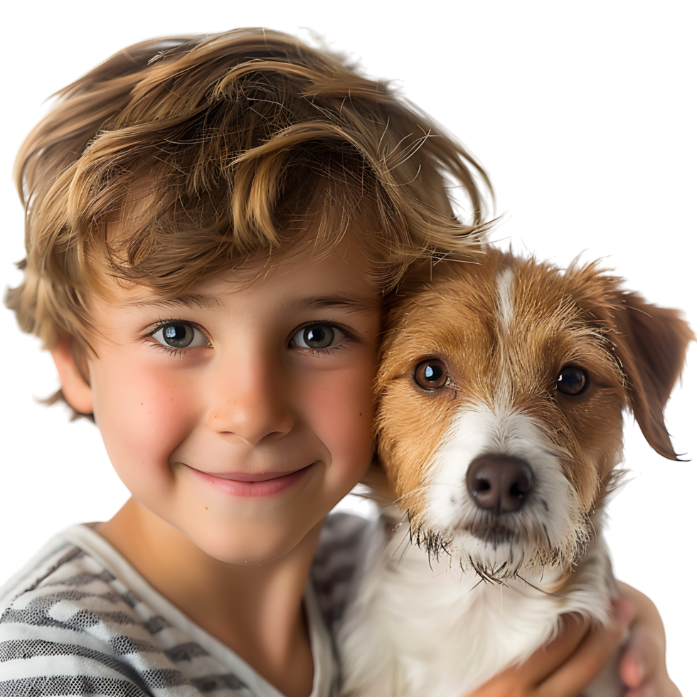 Boy kid with pet dog on isolated transparent background png