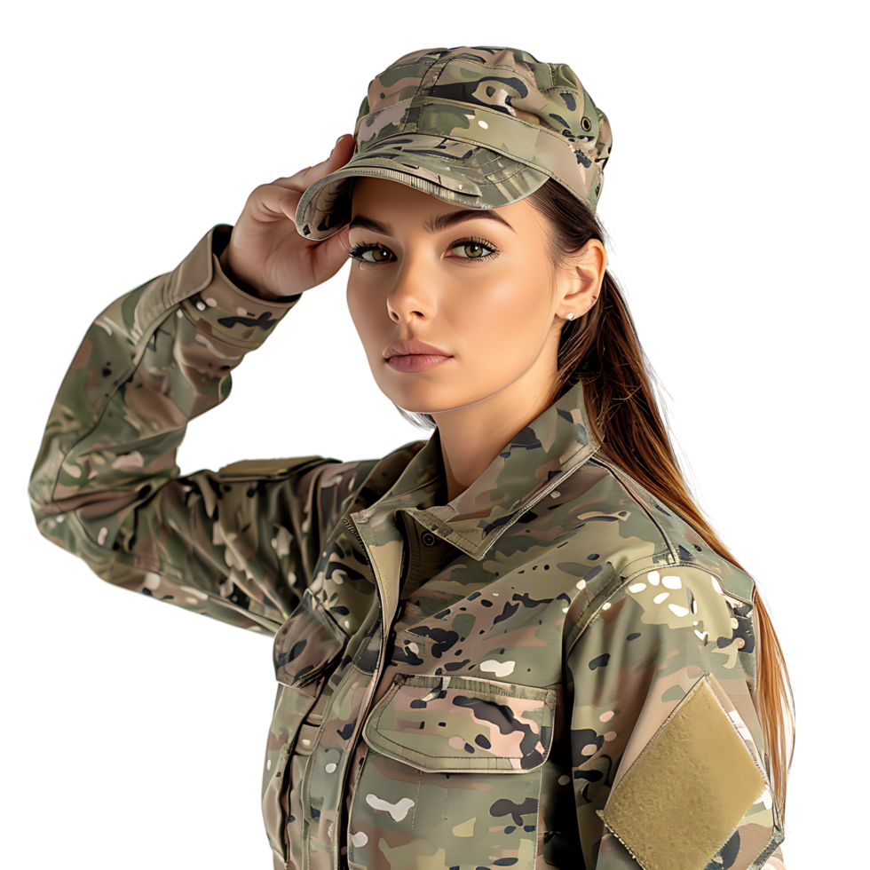 femmina militare personale saluto su isolato trasparente sfondo png