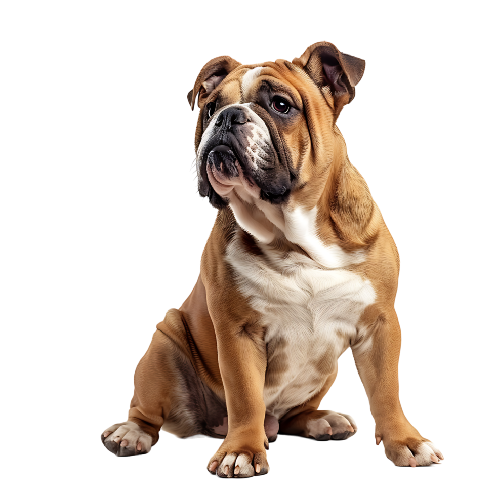 Front view of a Bull dog sitting on isolated transparent background png