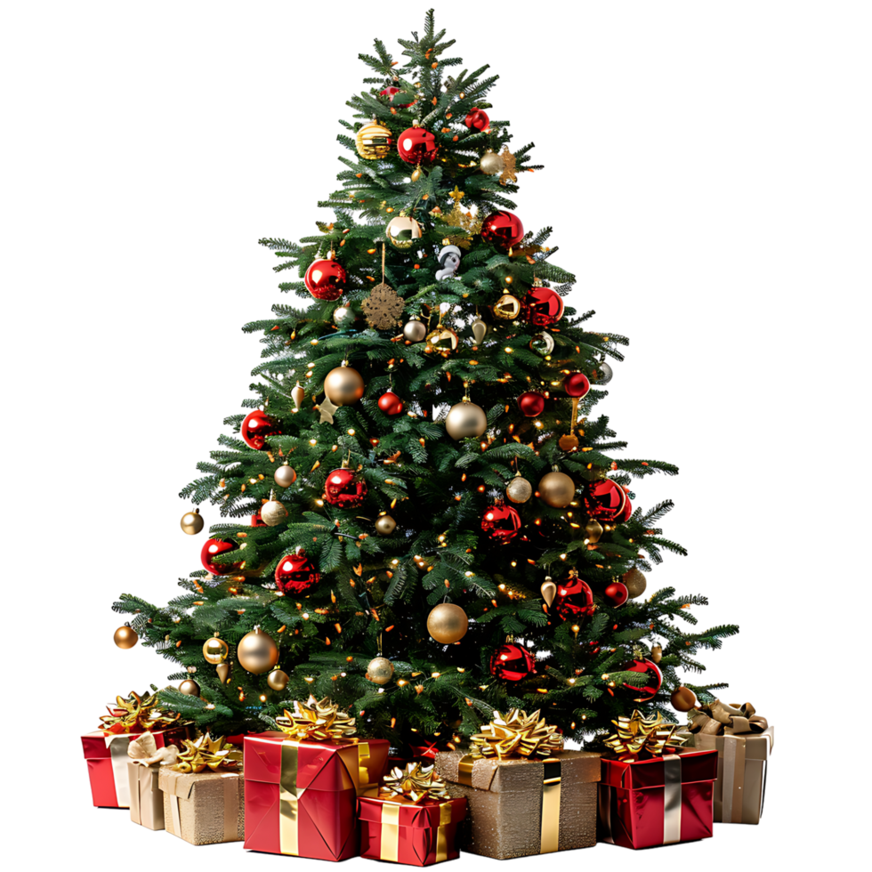 Christmas tree with gifts on isolated transparent background png