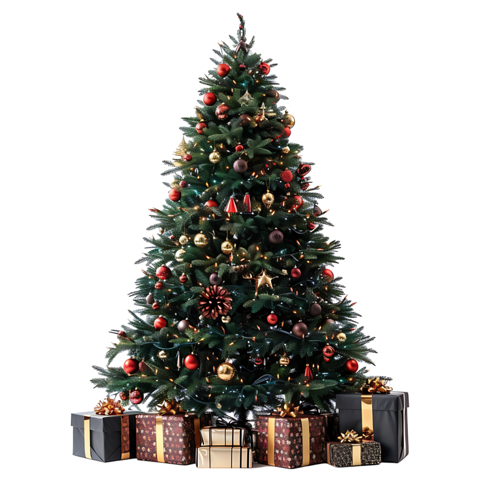 Christmas tree with gifts on isolated transparent background png