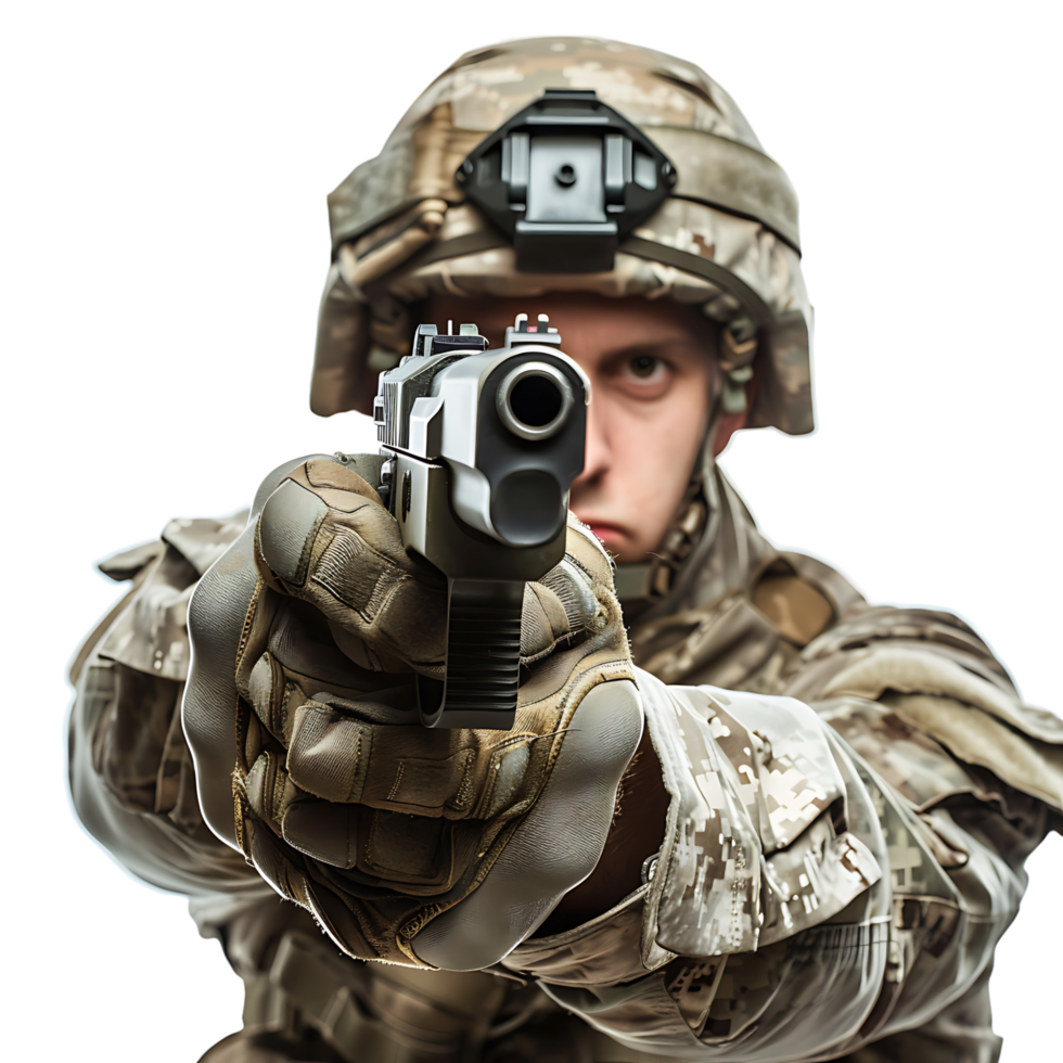 Soldier holding a gun on isolated transparent background png
