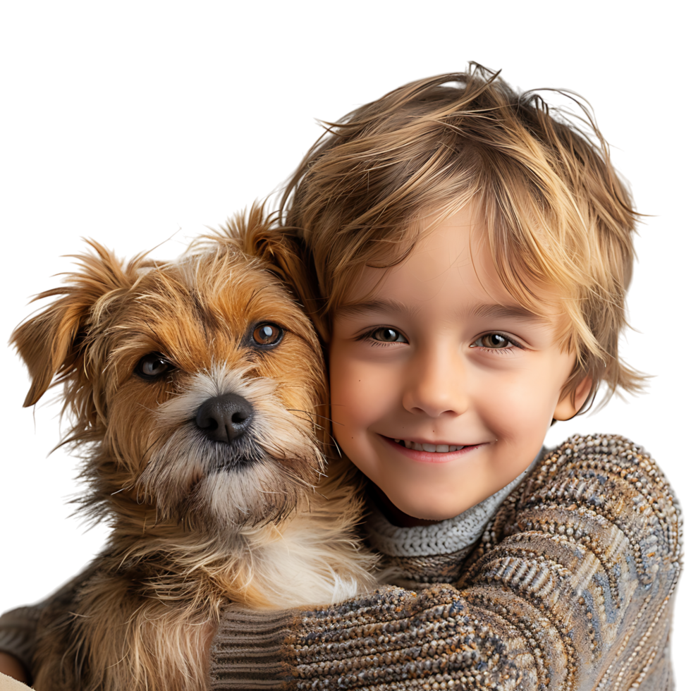 Boy kid with pet dog on isolated transparent background png