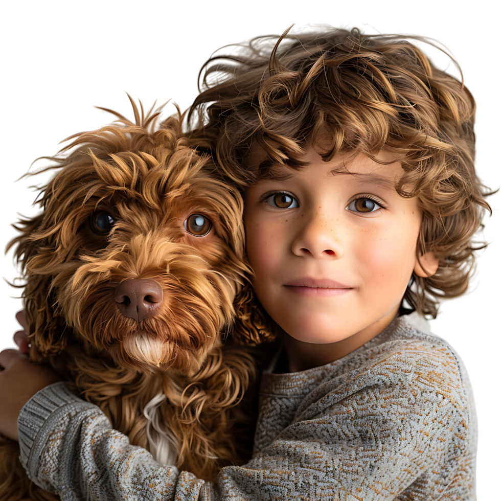 Boy kid with pet dog on isolated transparent background png