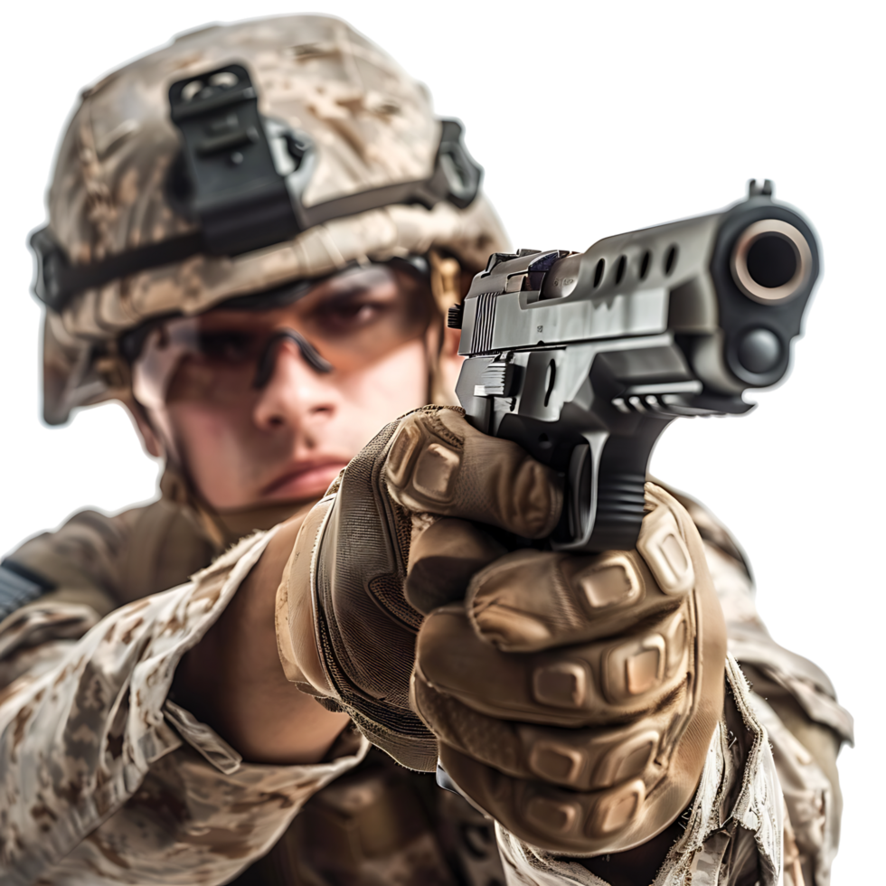 Soldier holding a gun on isolated transparent background png