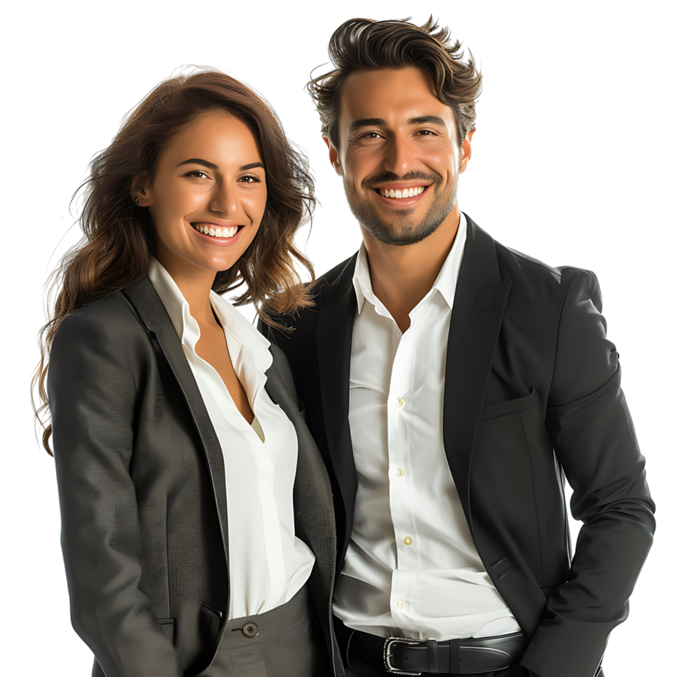 Happy businessman and businesswoman on isolated transparent background png