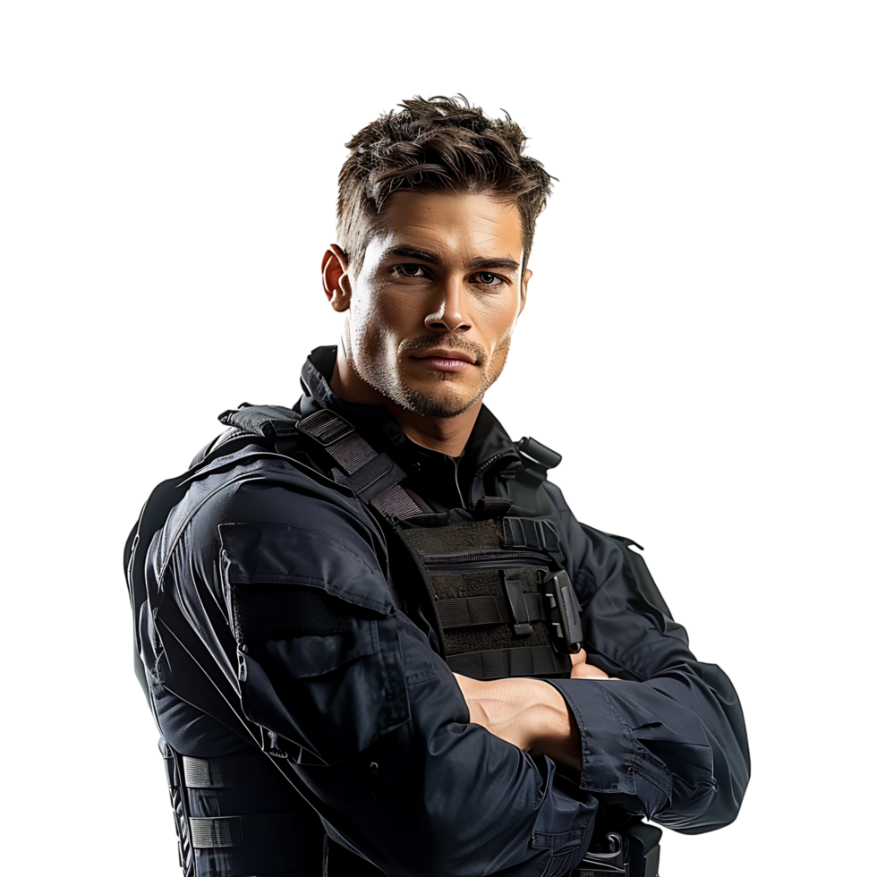 Young security guard on isolated transparent background png