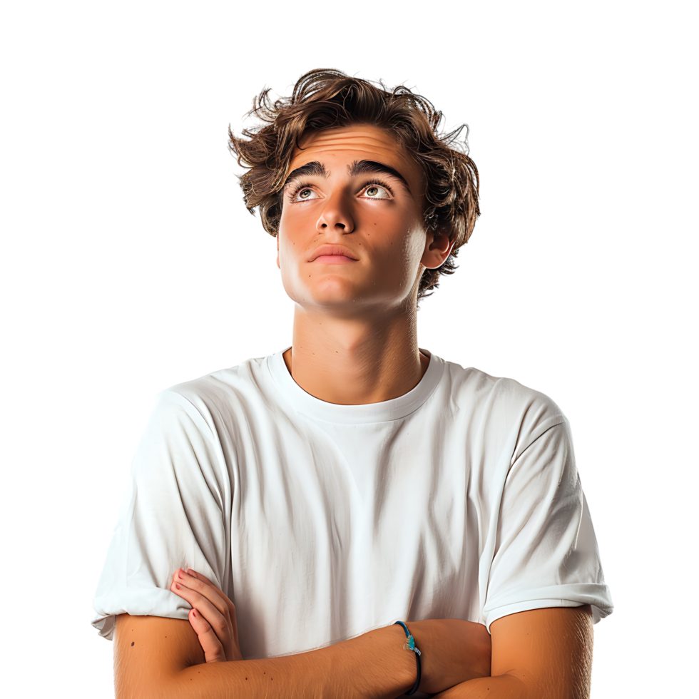 Hesitant young man looking gesture on isolated transparent background png