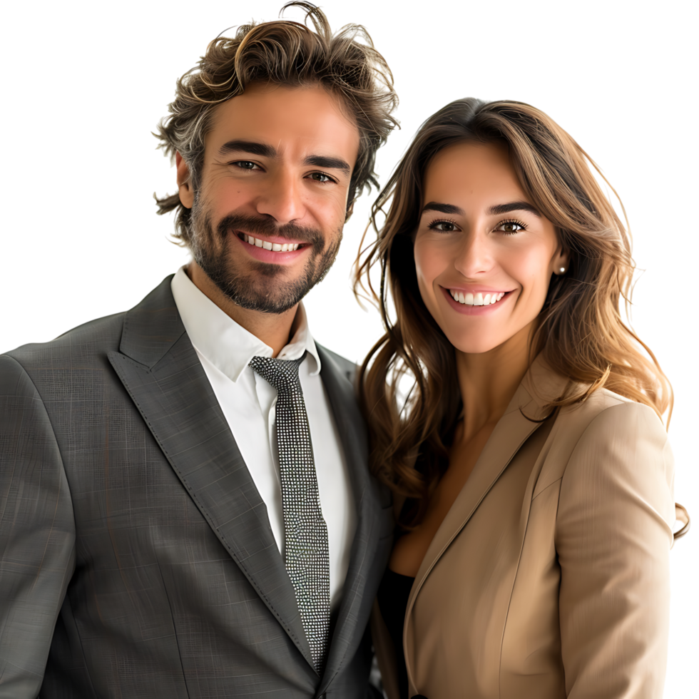 Happy businessman and businesswoman on isolated transparent background png
