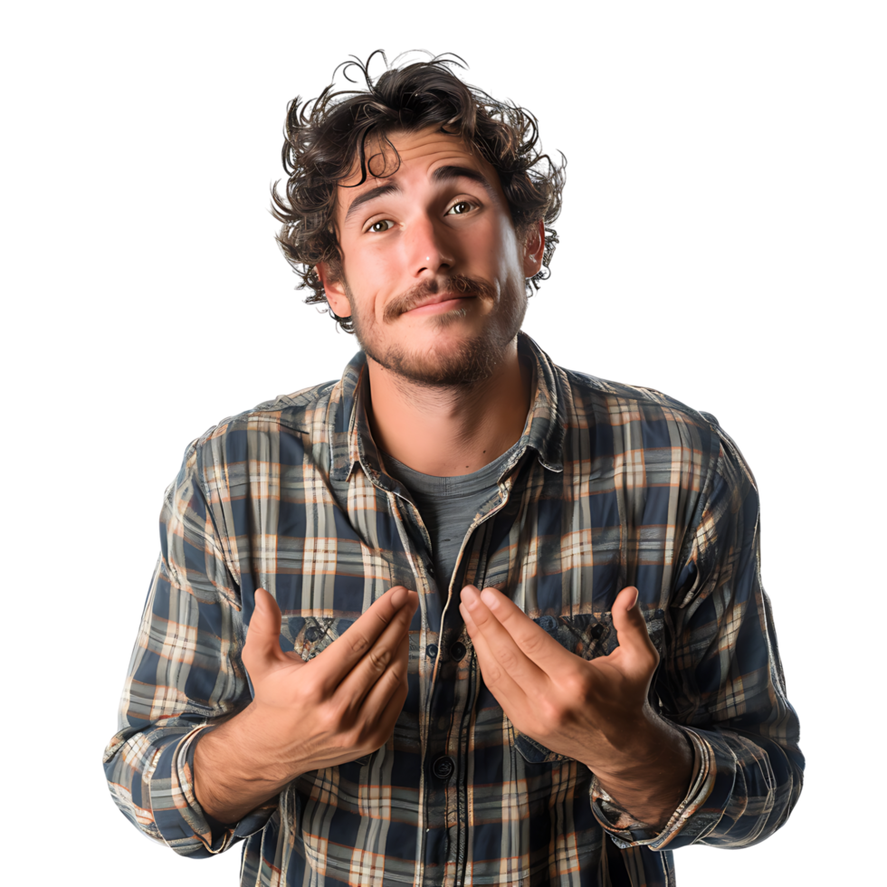 Hesitant young man looking gesture on isolated transparent background png