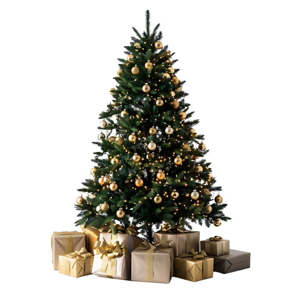 Christmas tree with gifts on isolated transparent background png