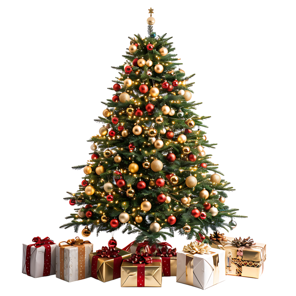 Christmas tree with gifts on isolated transparent background png