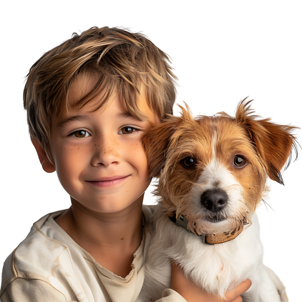 Boy kid with pet dog on isolated transparent background png