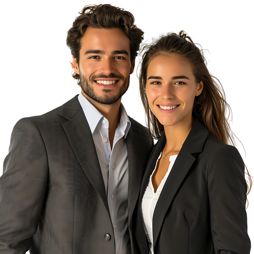 Happy businessman and businesswoman on isolated transparent background png